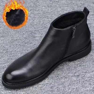 2025 Winterschoenen Heren Chelsea Boots Warm Pluche Plat Merk Schoenen Puur Zwart Britse Stijl Winter Heren Enkellaarsjes