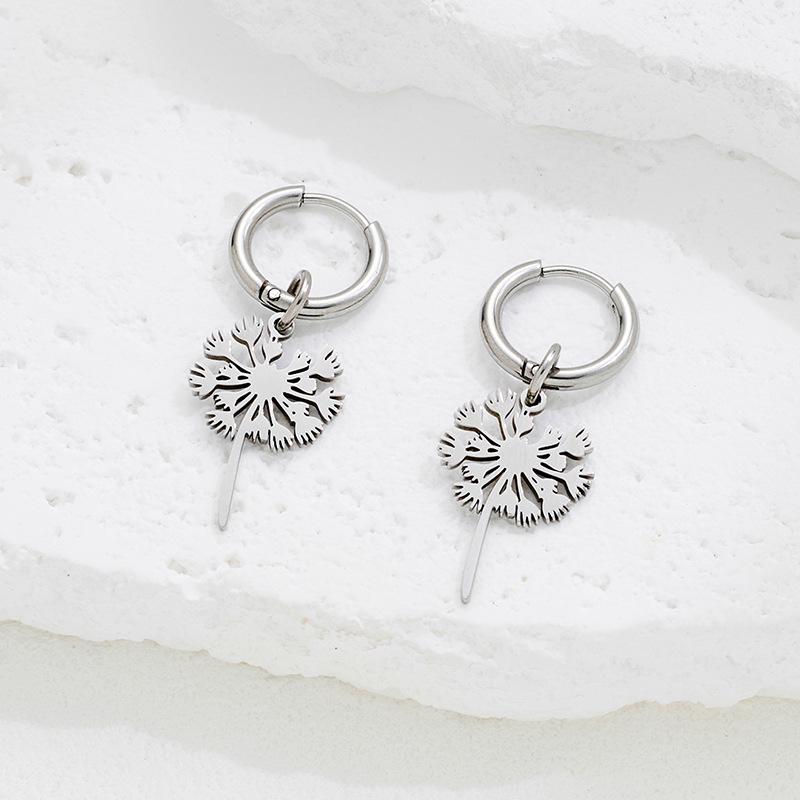 Korean Style Stainless Steel Dandelion Earrings for Men and Women стали
