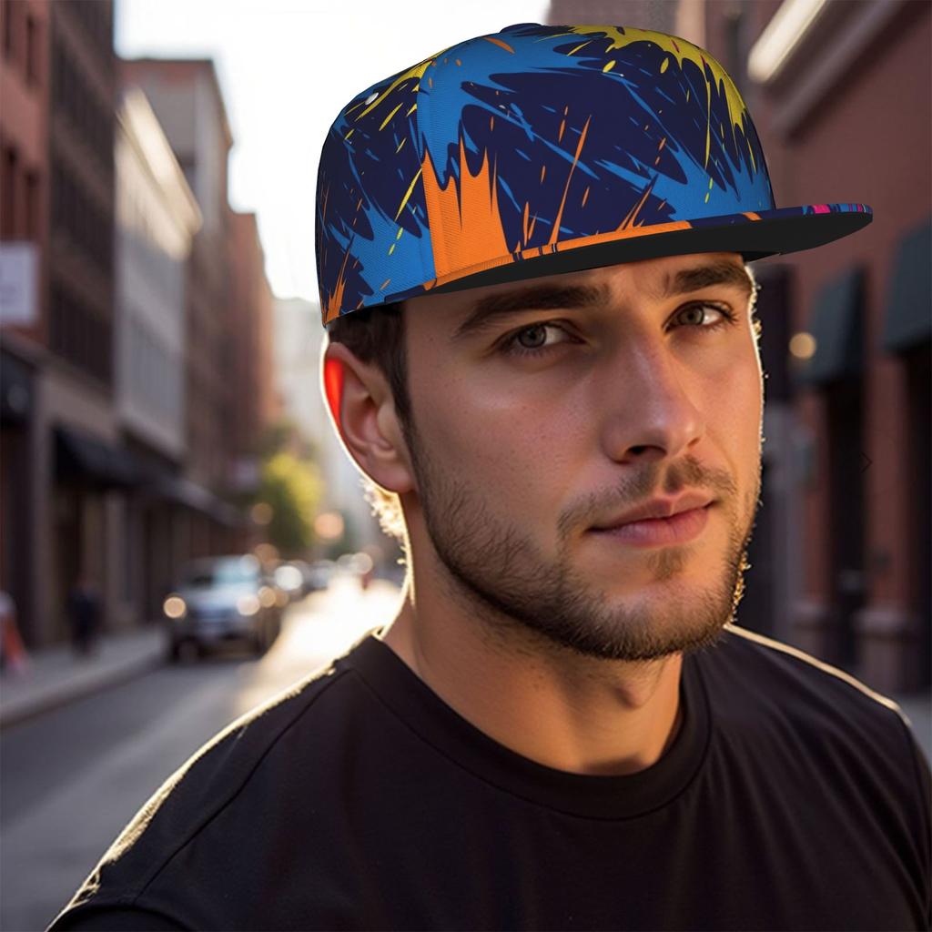 Casquette de baseball pour hommes et femmes, Motif abstrait coloré en explosion, Visière snapback réglable, Design à sommet plat - Convient pour les décontractés O