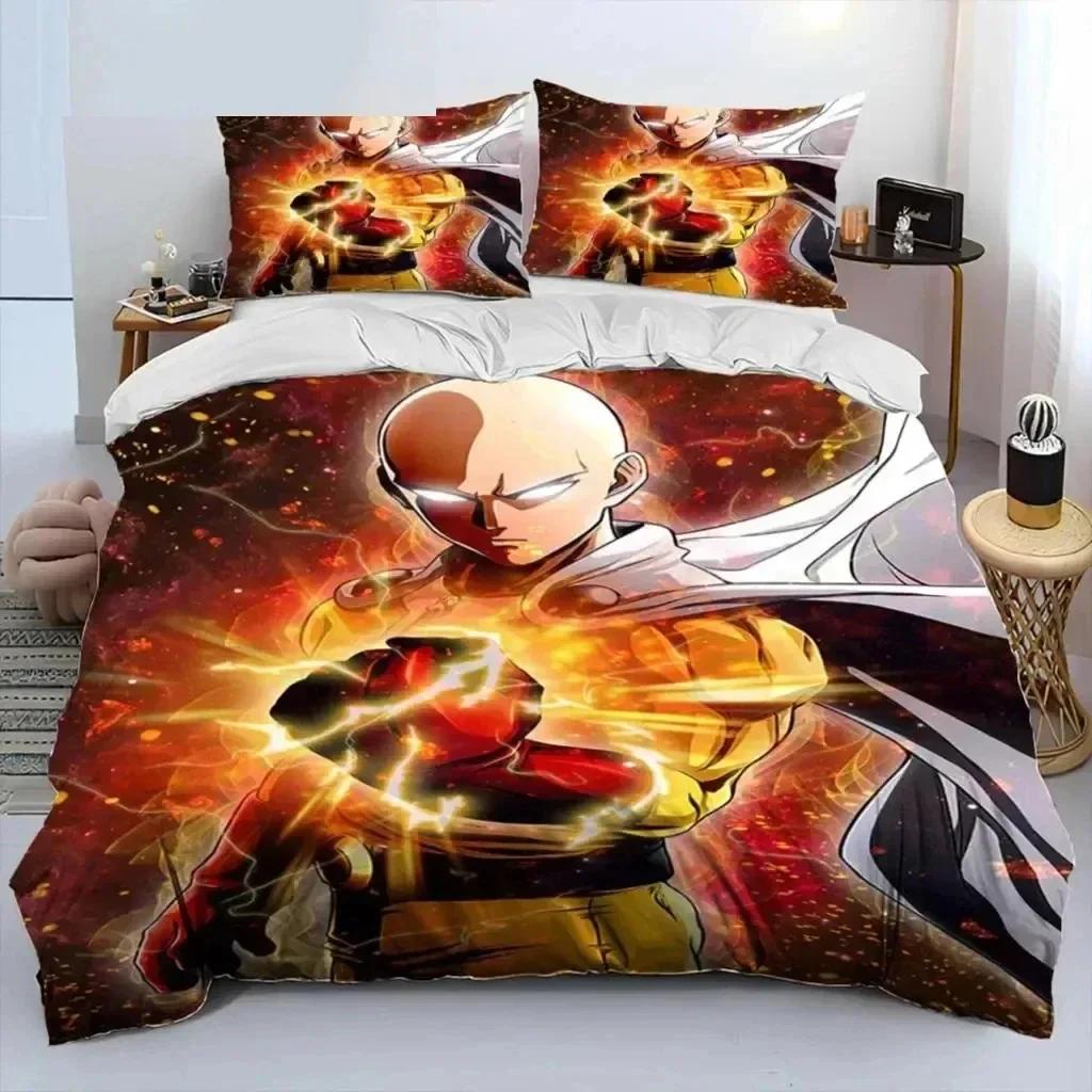 One-Punch Man Saitama Sängkläder Set Påslakan Sängkläder Set Täcke Örngott King Queen Twin Storlek Pojkar Flickor Vuxna