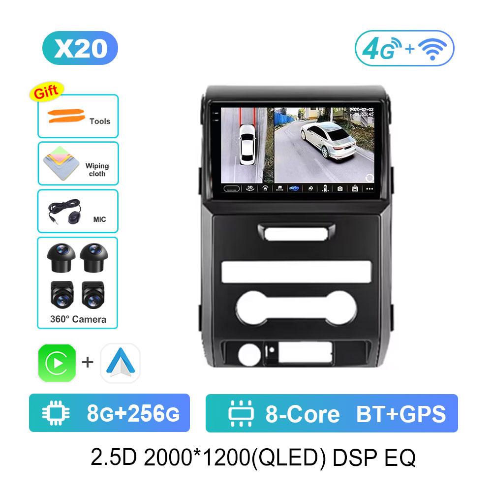 GPS Car Video Multimedia Player Android 14 Bluetooth 4G WiFi for Ford F150 P415 Raptor 2008 - 2014 QLED Touch Screen DSP Stereo