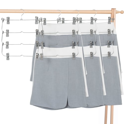 FairyHaus Space-Saving Trouser Hanger, 4-Piece Skirt Hanger, 4 Tiers, Rust-Resistant, Strong Trouser Hanger with Clips, 360-Degree Rotation, Space-Sav