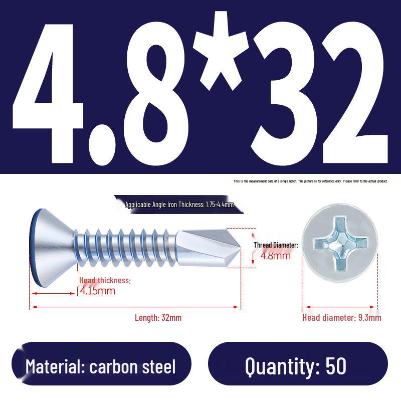 Phillips Flat Head Blue Zinc Plated Stainless Steel Self-Drilling & Self-Tapping Screws M3.9-M5.5