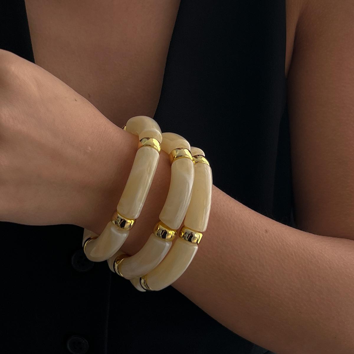 

Ingemark 3Pcs/Set Trendy Irregular Stacking Bangles Women Retro Creative Geometry CCB Round Tube Banglet Couple New Year Jewelry