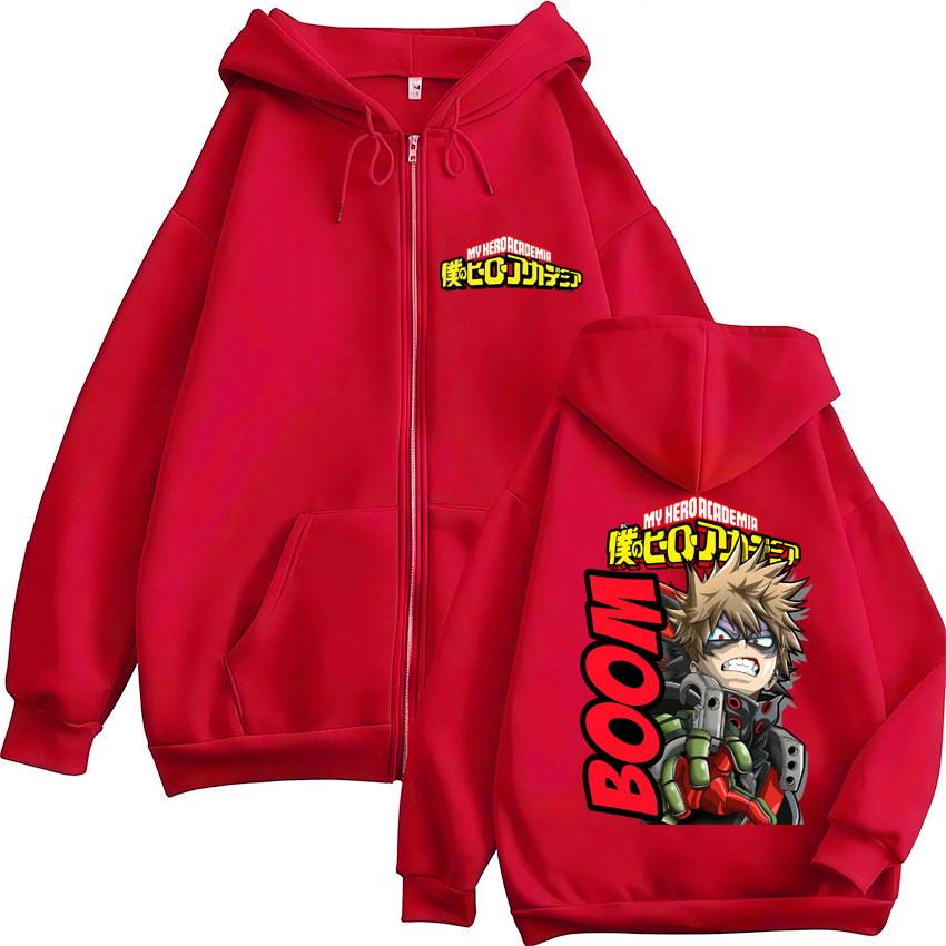 

Anime My Hero Academia Katsuki Bakugo Zipper Hoodie Men Women Vintage Harajuku Sweatshirt Oversized Fleece Coats Male 3XL