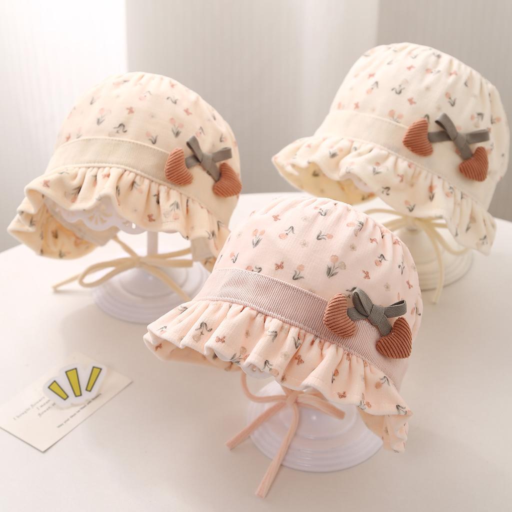 Baby Girl Princess Hat With Cherry Bowknot Soft Ear Protection Cap For Newborn Spring Autumn Thin Cute Beanie