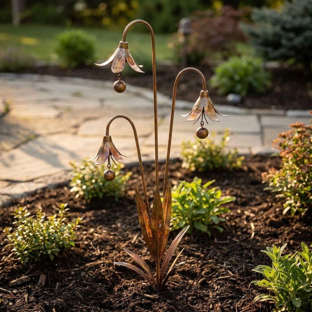 Iron Art Metal Flower Garden Stake Flower Shape Garden Sculpture Floral Stake Ornament  Patio
