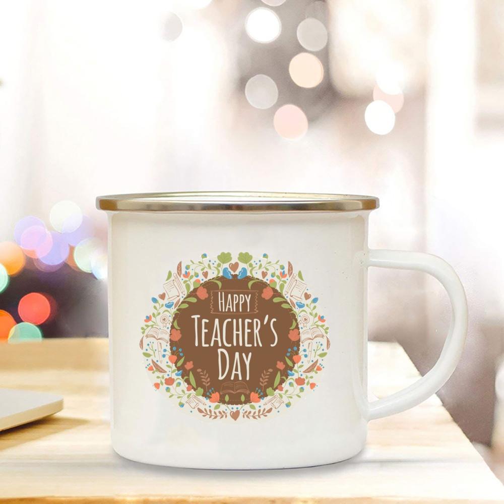 Best Teacher Ever Printed Coffee Mug White Enamel Cups Handle Cocoa Cup Home Office Drinking Mugs Teacher's Day Graduation Gifts
