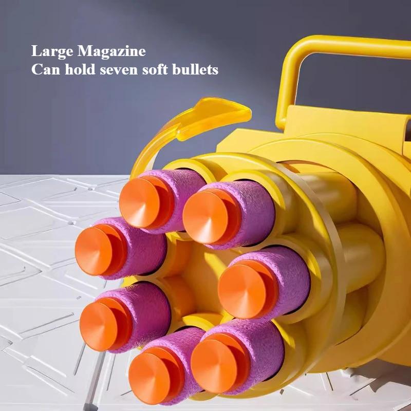 Бластер-гармата Gatling з 7 стовбурами, іграшковий пістолет з м'якими кулями, безпечна іграшка для гри на вулиці, стрільба, для хлопчиків, дітей, зняття стресу