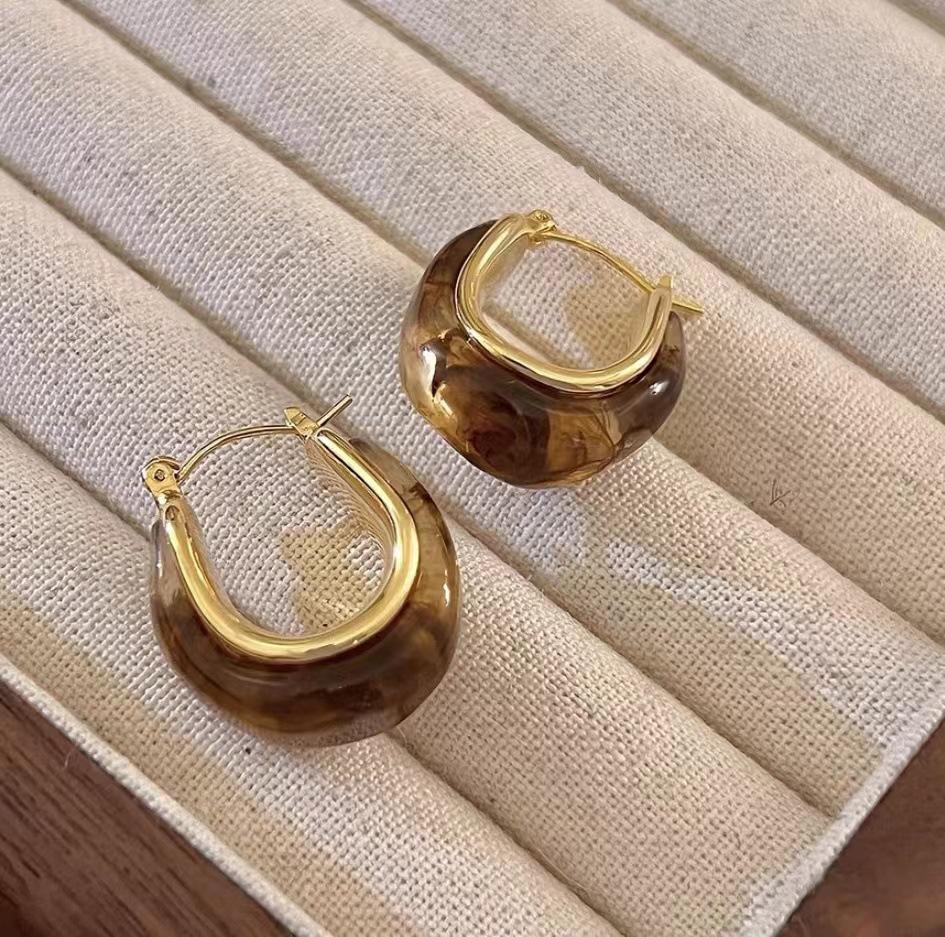 2023 Новый стиль Французские Геометрические Янтарные Серьги: Женские роскошные модные гвоздики