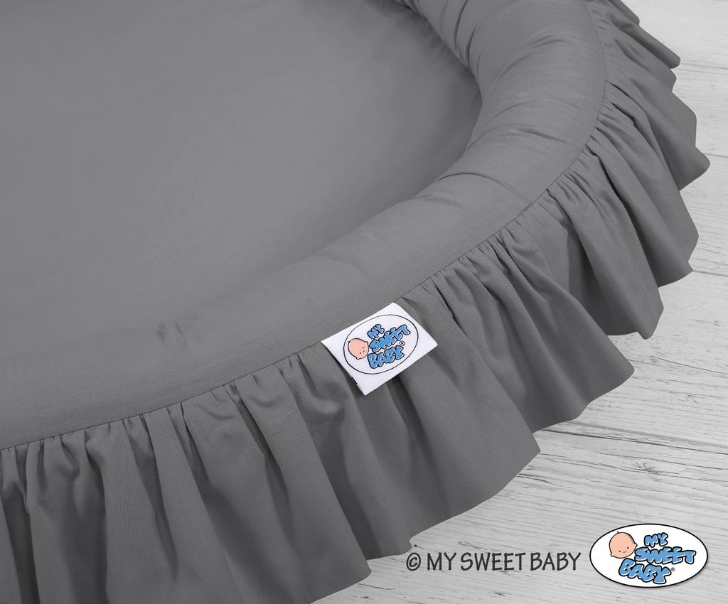 Set: hanging cotton canopy for a children's room and a nest with a ruffle - anthracite
