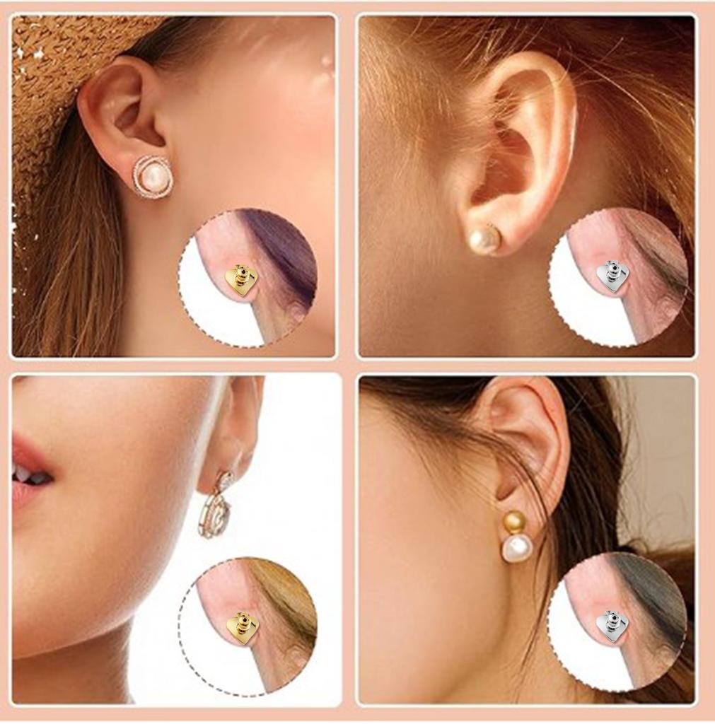 Lot de 4 fermoirs de boucles d'oreilles avec embrayage de sécurité en forme de cœur pour boucles d'oreilles à tige