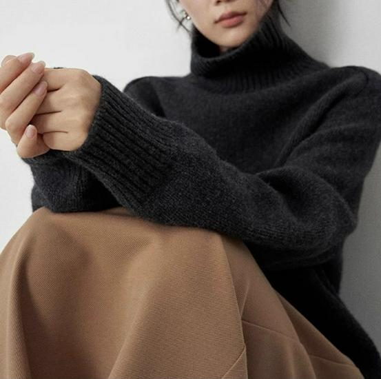 

Европейский женский свитер с высоким воротником из толстой шерсти класса люкс | Свободный, уютный, вязаный в корейском стиле M темно-серого