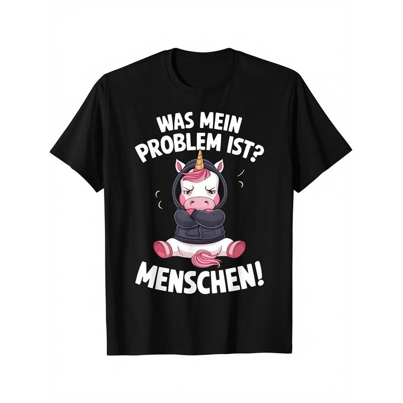 Funny Slogan Unicorn I Hate People Sarcasm T-Shirt, Black, S, Everyday Outfit, Casual Wear, Unicorn Design, Funny Tshirt, Durable Material,