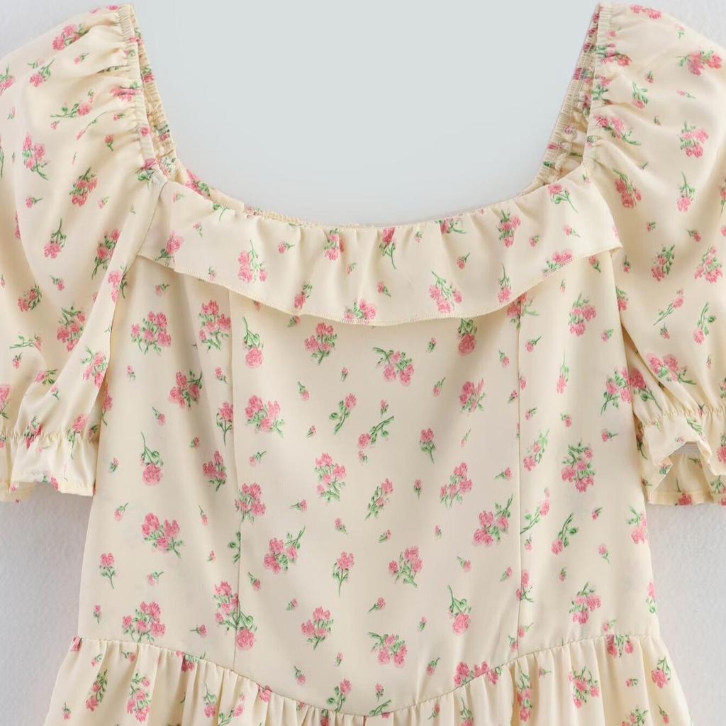 Women's Floral Print Short Sleeve Dress - Spring 2025 European & American Style