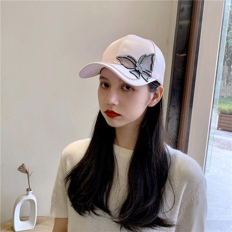 Spring and summer women's lace butterfly rhinestone baseball cap fashion mercerized cap versatile sun hat tide