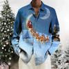 Men Button‑up Long Sleeve Shirt Festive Christmas‑snow‑village Art Motif Turn‑down Collar Year‑end Theme‑party Gathering Outfit