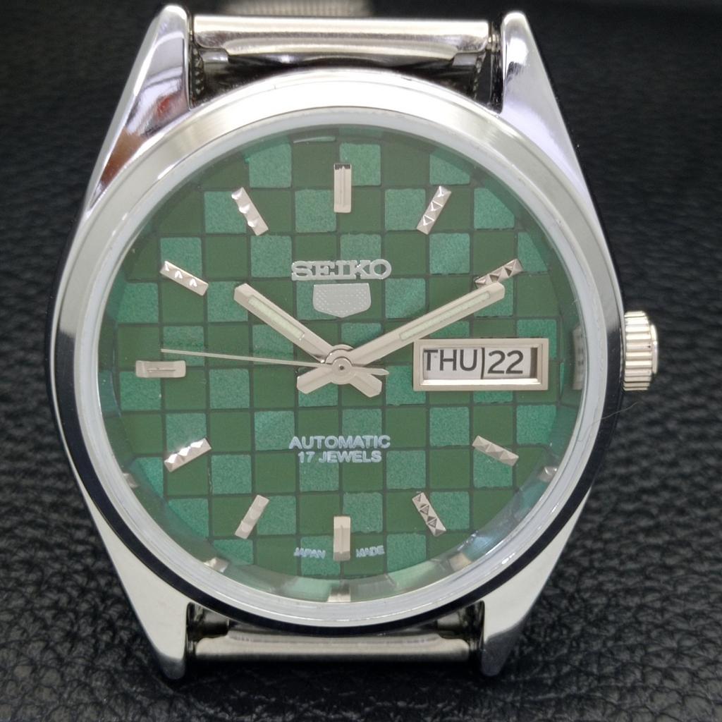 REFURBISHED SEIKO 5 AUTOMATIC MENS WATCH JAPAN MADE GREEN DIAL CUSTOM A440069-2 QV90-a440069
