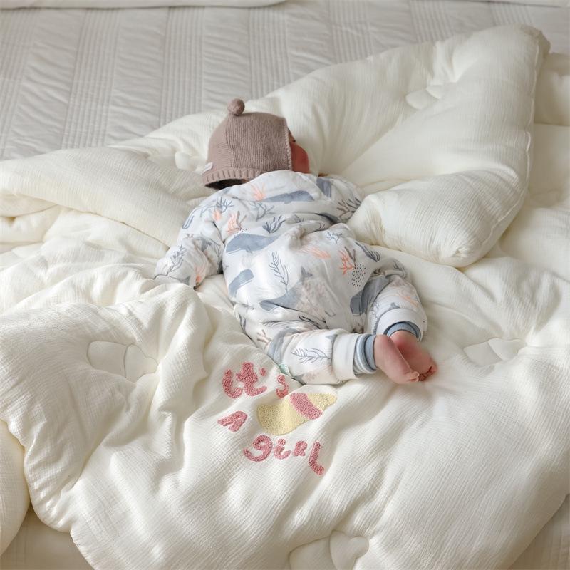 Class A Cotton Double-Layer Quilted Blanket for All Seasons - Lightweight Baby Quilt for Summer, Cozy for Spring/Autumn, Warm Winter Comforter