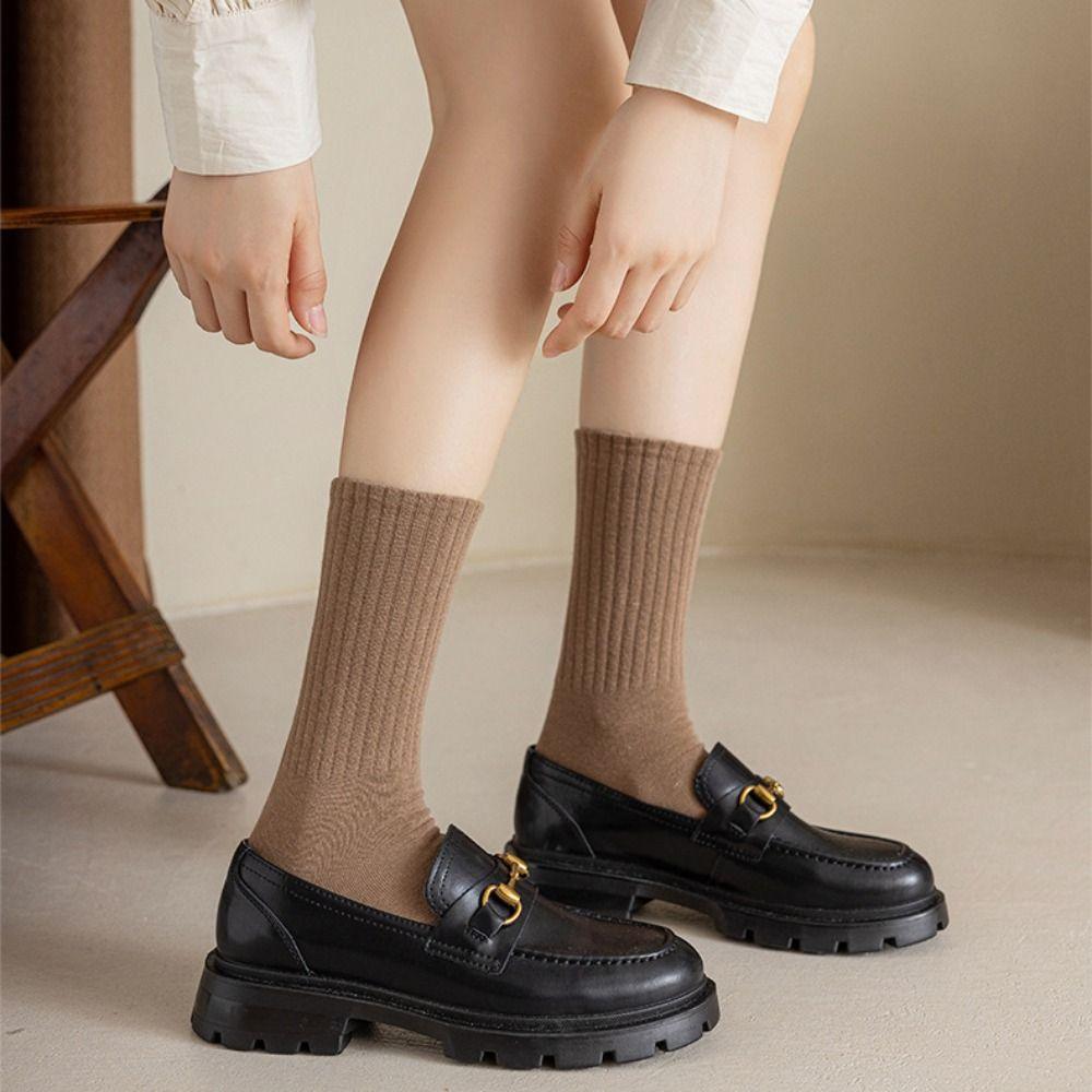 6 pairs Cotton Middle Tube Socks Solid Color Cuffs Ruffles Socks New Knitted Long Socks Fall Winter