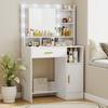 Dressing Table With Mirror And 10 LED Lights Adjustable Brightness Drawer Cupboard And Open Shelves 80x40x135cm White