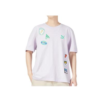 Puma Letter Logo Printed Round Neck Short Sleeve T-Shirt Unisex Tops Light-Purple 623251-17