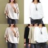 Damen 34 Vintage Ärmel O-Ausschnitt Baumwolle Leinen Locker Freizeit Hemd Top Bluse