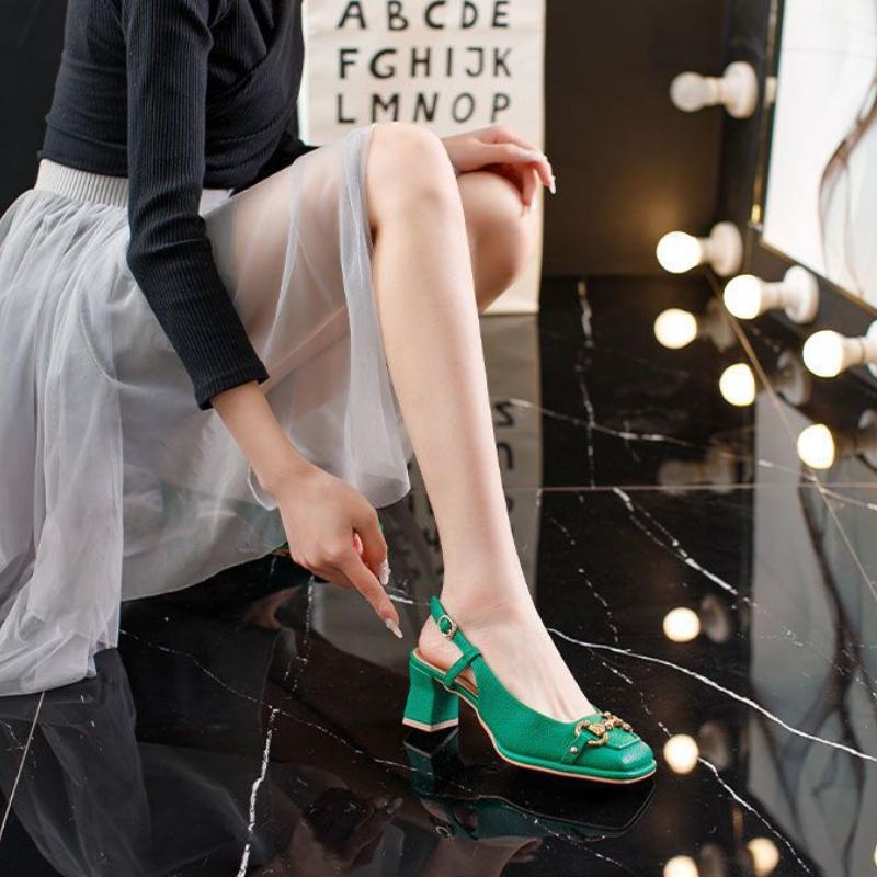 Luxury Women High Heels Square Toe Block Heels Mary Jane French Style Female Sandals Summer Buckle Strap Women Shoes New