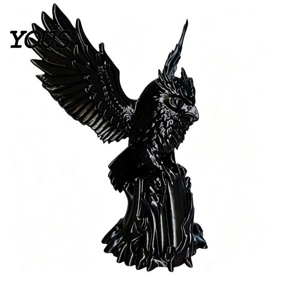 Decorative Sculpture for Tea Table Owl On Tree Stump Figurine, 3D Printed Animal Sculpture, Collectible Matte Black Dark Ornament Home Office