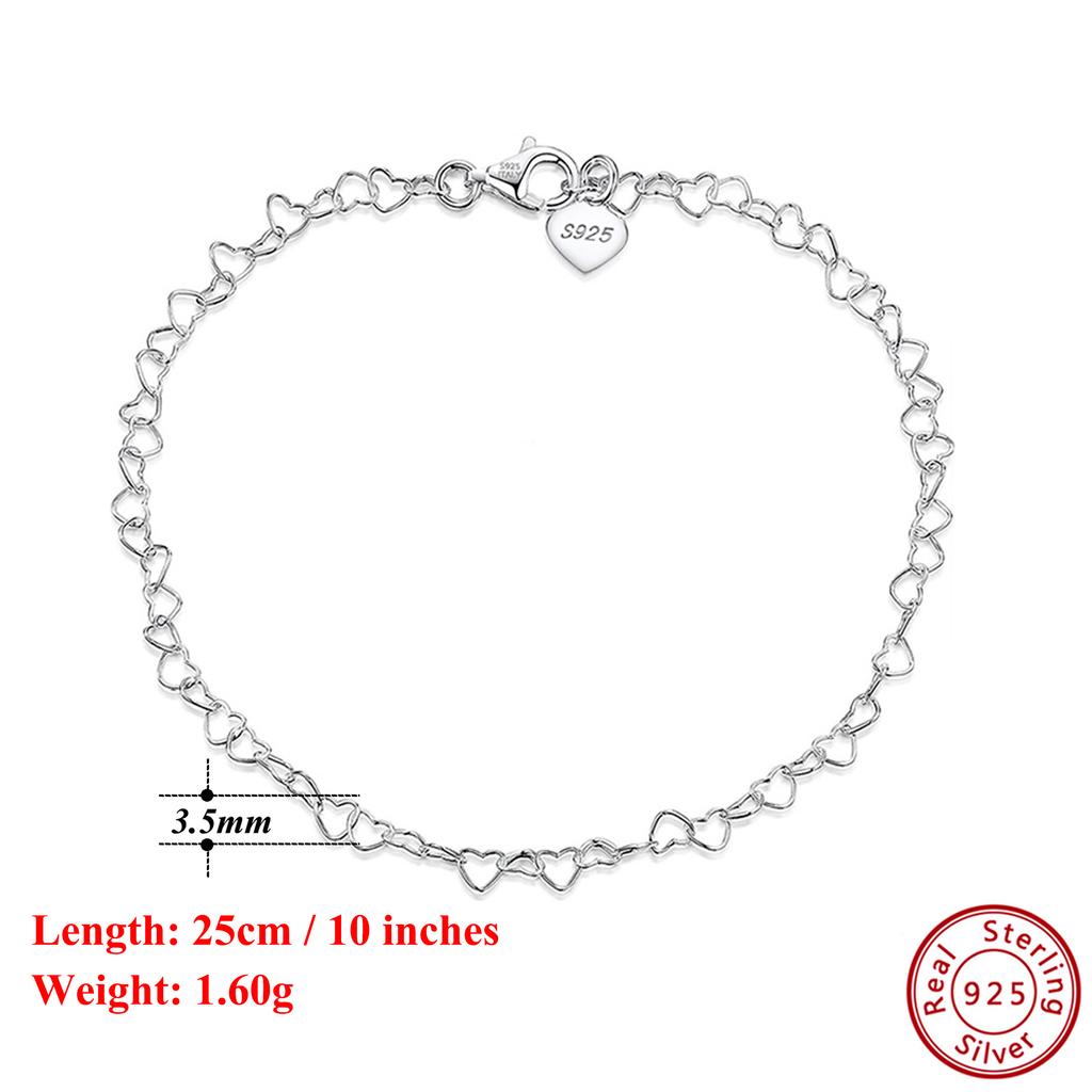 Effie Queen Authentic 925 Silver 14k Gold Heart Shaped Chain Anklet Romantic Jewelry for Women Birthdays Valentine's Gift SA10