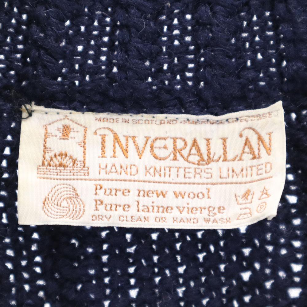 INVERALLAN Made in Scotland Long sleeve Aran knitting knit cardigan Navy Men's Used