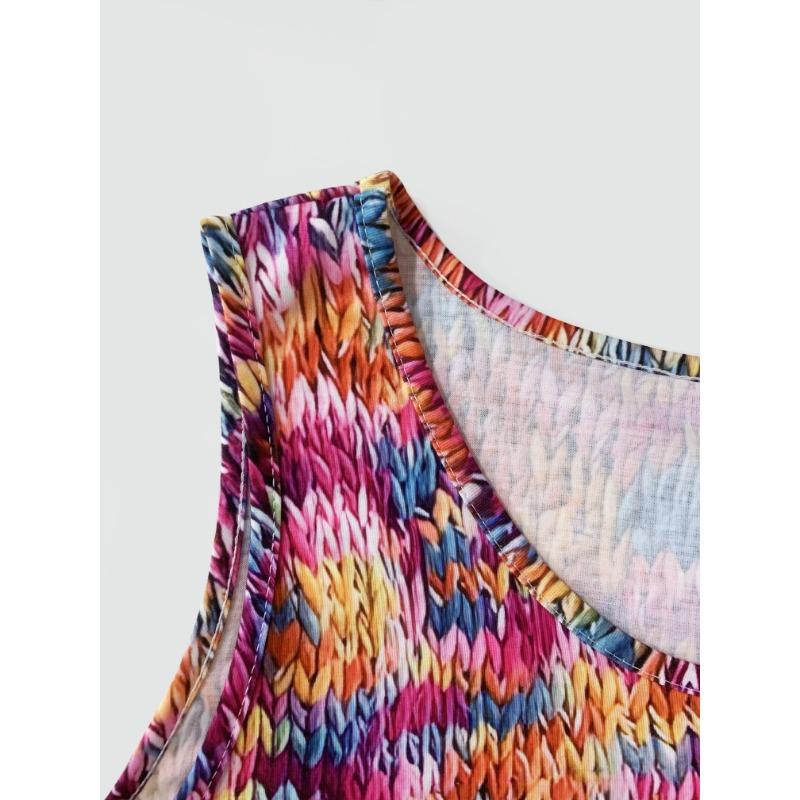 Tankové šaty s potiskem Space Dye, Dovolenkové šaty bez rukávů s kulatým výstřihem, Dámské oblečení