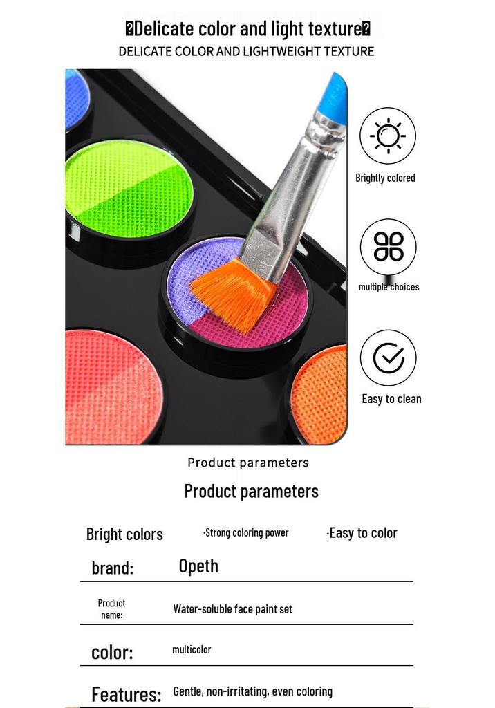 Multicolor Water-Soluble Face Paint Set for Stage, Halloween, and Kids' DIY Makeup
