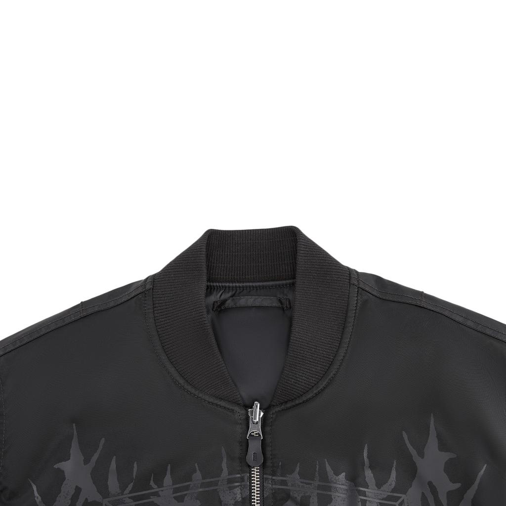 Li Ning Puffer Jackets Men's Black Baseball Collar Moderate Pilot Puffer Jacket AJDV328-1