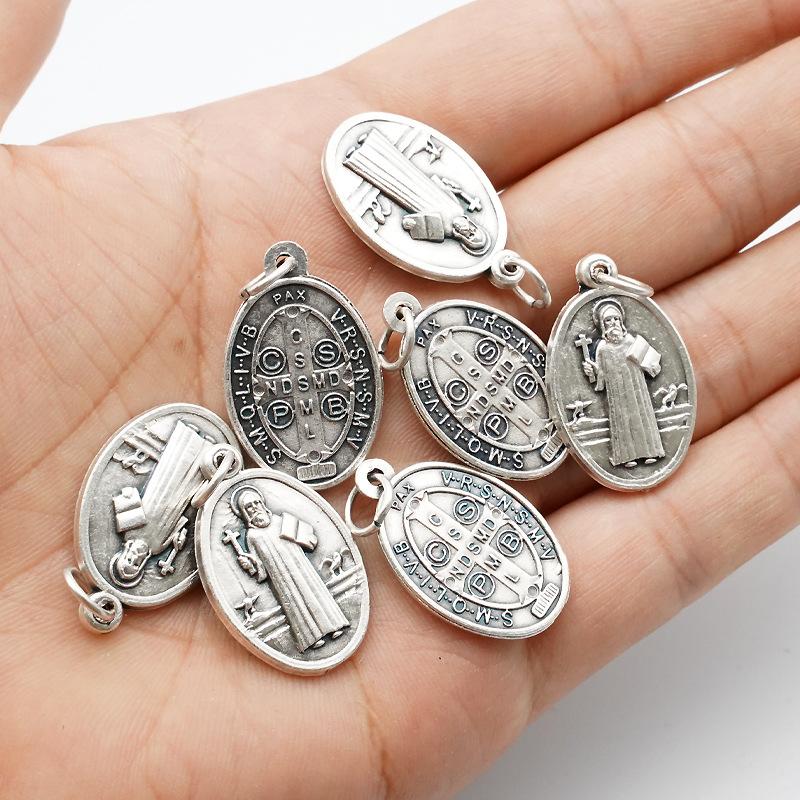 Reversible Metal Charms Necklace Bracelet DIY Accessories Philomena Our Lady Benedict Religious Figures Charms Catholic Figures