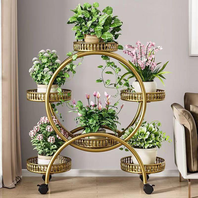 Floor Standing Mobile Plant Rack with Wheels Epipremnum Pot Stand Iron Multi-Layer Balcony Flower Shelf Storage Organizer