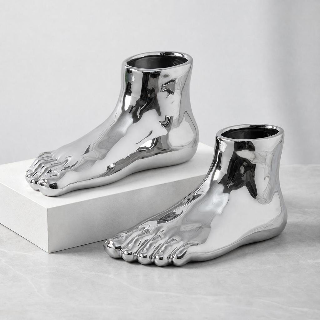 2 Pieces Human Foot Vase Sculptural FootShaped Reflective for Beverage Cabinet, Bedside Table,