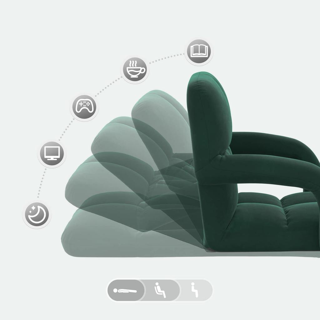 Adjustable Floor Chair Dark Green Velvet