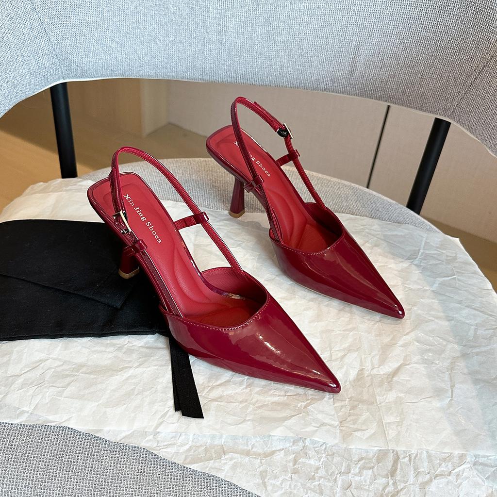 1655-2 Fashion Pointed Rear Empty High-heeled Single Shoes Spring New Small Fragrant Style Thin-heeled Single Shoes Commuter Single Shoes Women's S