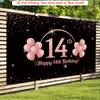 Sfondo 2D per Festa di 14° Compleanno, Sfondo Fotografico con Palloncini Nero Oro Rosa