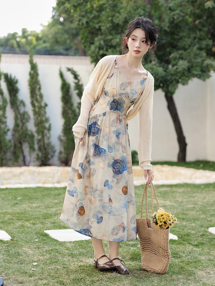 Women's New Summer Floral Drawstring Camisole Dress