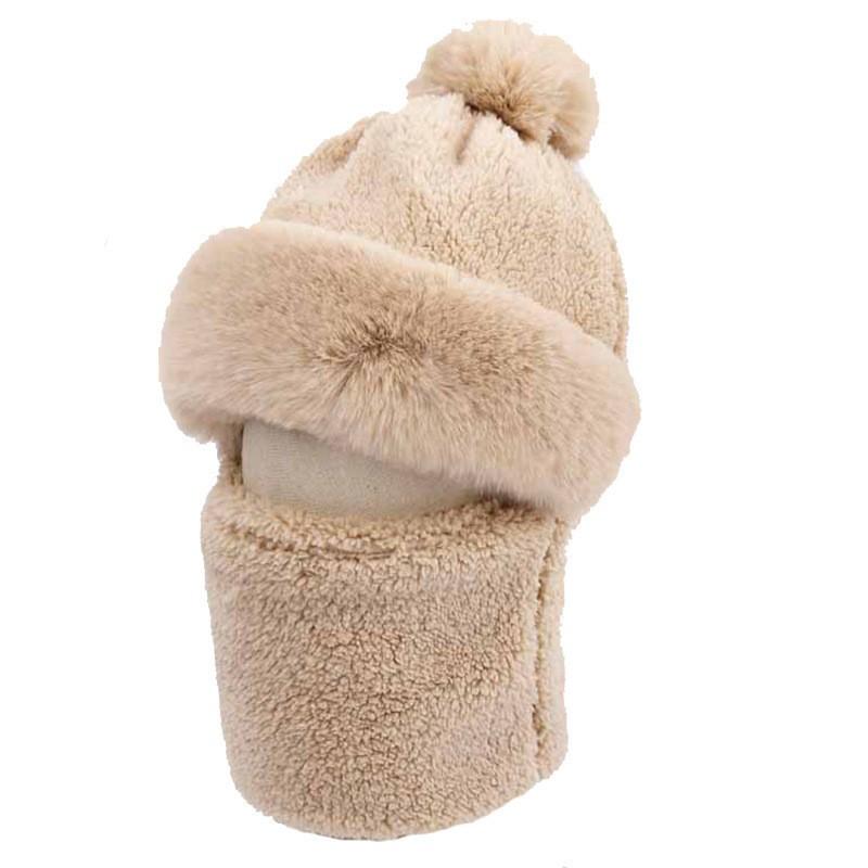 Hat women's scarf integrated new autumn and winter windproof cycling warm plush hat pullover hat high top cold hat