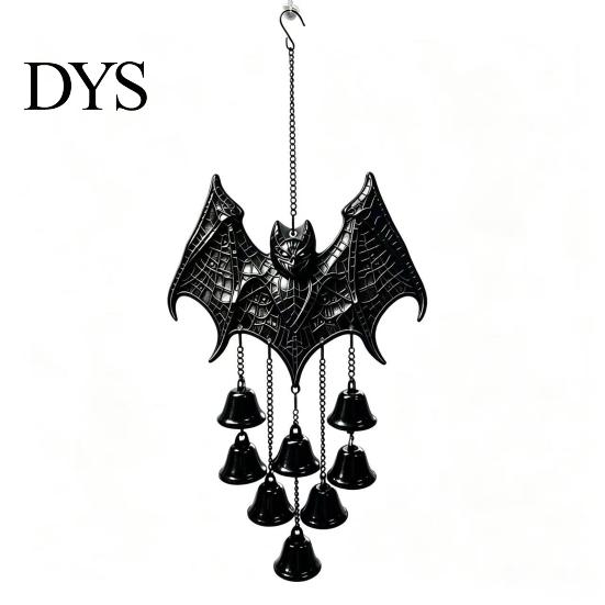 Dark Aesthetic Balcony Decorations Gothic Bat Metal Wind Chime, Halloween Hanging Ornament with Multiple Bells, 3D Three Dimensional Relief