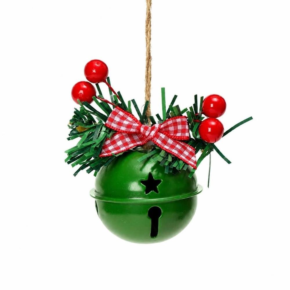 4pcs with Berry Pine Needle Christmas Jingle Bell Ornaments Hanging Style Metal Xmas Hanging Bells Christmas Tree Pendant