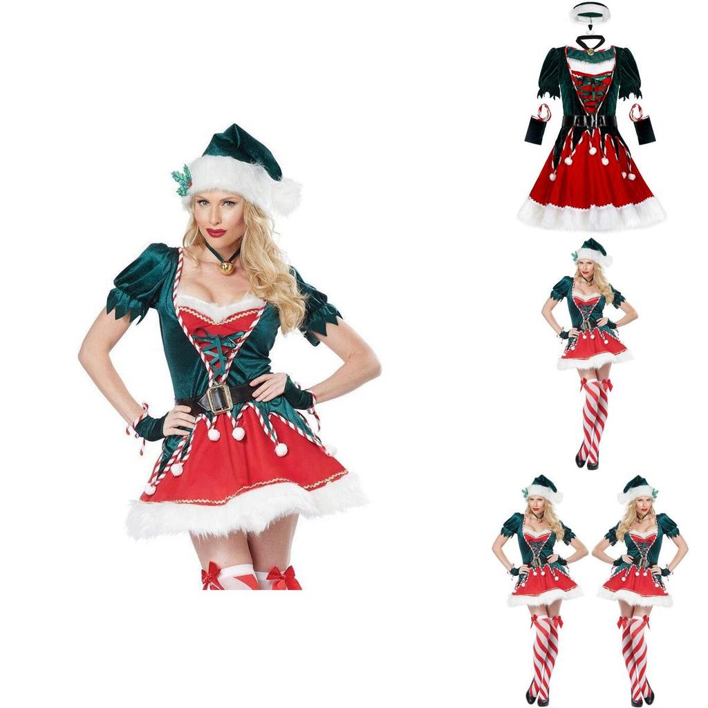 Festive Short Sleeve Santa's Helper Costume With Soft Touch Velvet Material