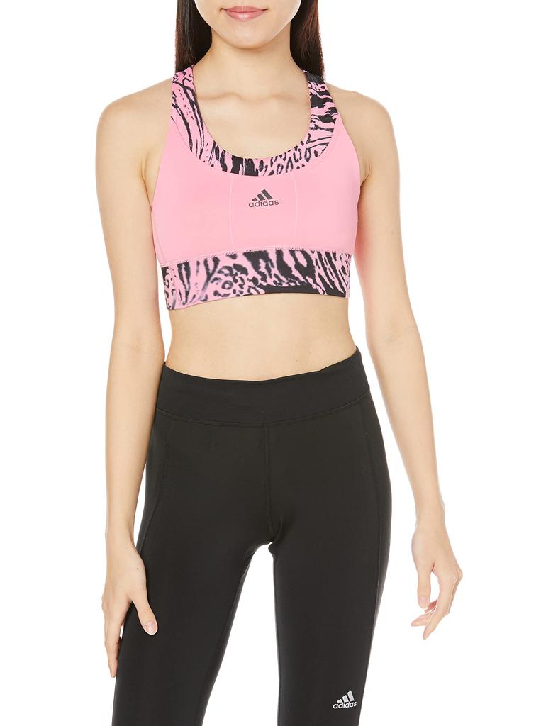 Adidas LBT93 Sports Medium Running Bliss Reflective Size S Women's Bra, Support, Printed, Bra, Pink/Black (HL6113), (AA-B cup)