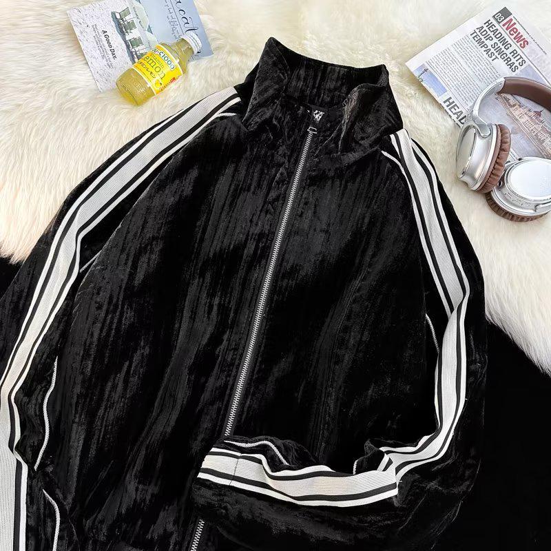 2024 Herbst Herren Gold Samt Gestreifter Pullover & Hosen Set