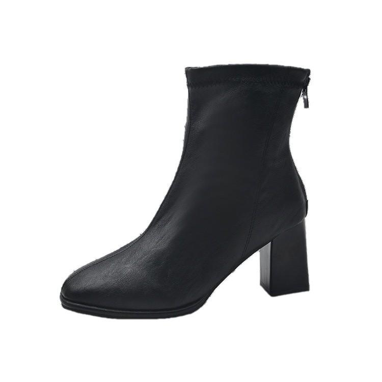 Autumn and Winter Chunky Heeled Boots Female Padded White Skinny Boots High-heeled Korean Small Ankle Boots