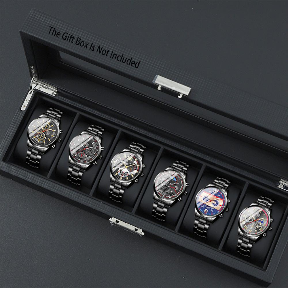 

Watch 6-Piece Set Men S Steel Belt Watch Quartz Watch Fashion Watch Casual Watch