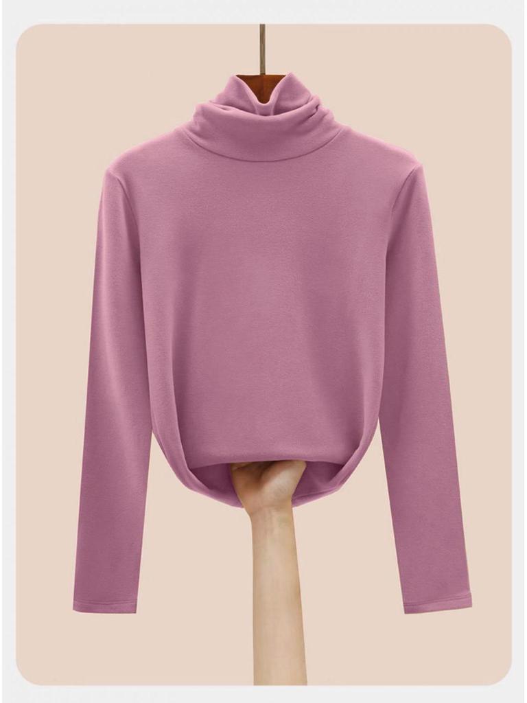Women's Slimming Plush Collar Long Sleeve Base Layer T-Shirt - Versatile Autumn/Winter Undershirt